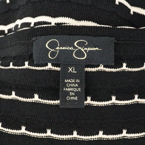 Jessica Simpson Sweater Dress Womens XL Black Ivory Stripes Knit Fit n Flare - Picture 3 of 12